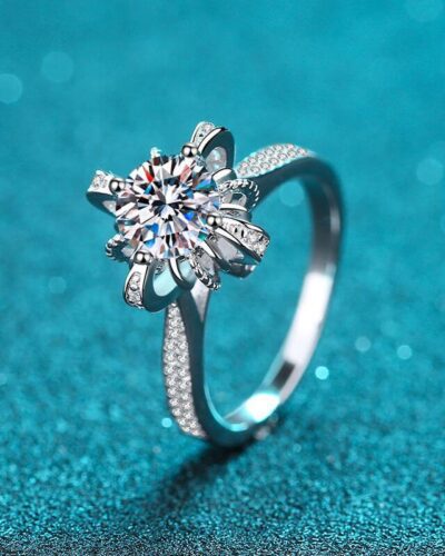 Flower Moissanite Ring with 925 Sterling Silver Wholesale