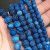 Frosted Blue Agate Beads Bulk for Jewelry Making
