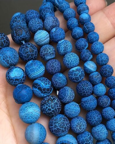 Frosted Blue Agate Beads Bulk for Jewelry Making