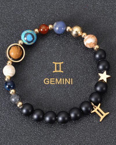 Solar System Planet Crystal Bracelet with 12 Zodiac Signs Pendant