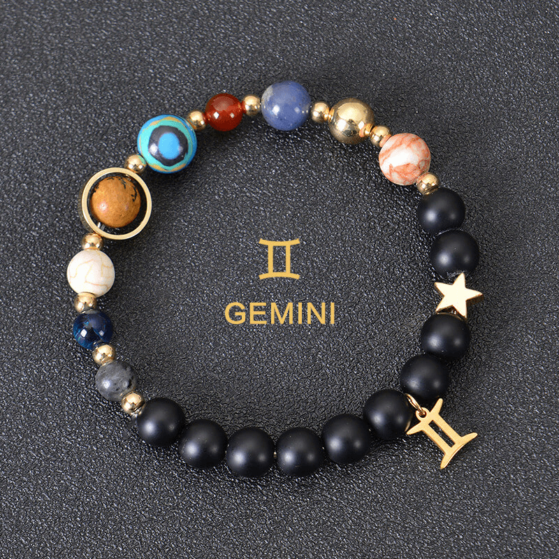 Solar System Planet Crystal Bracelet with 12 Zodiac Signs Pendant