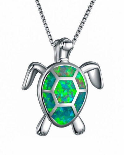 Gold Plated Sea Turtle Necklace with Opal
