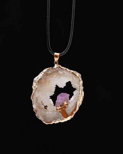 Gold-Rimmed Hollow Large Crystal Cluster Pendant