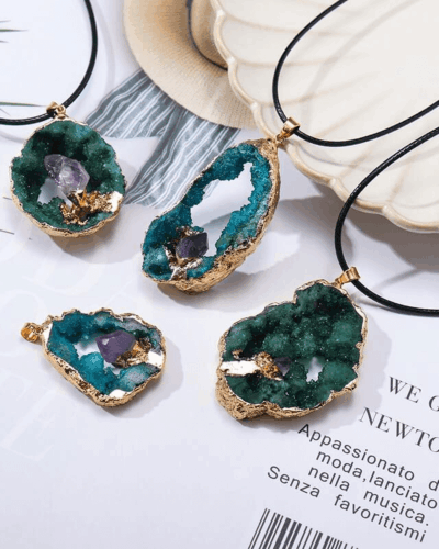 Gold-Rimmed Hollow Large Crystal Cluster Pendant