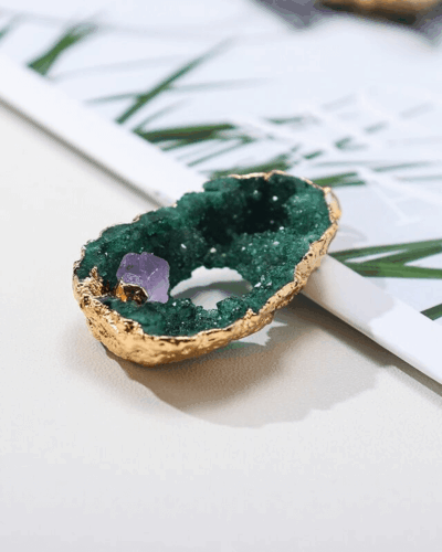 Gold-Rimmed Hollow Large Crystal Cluster Pendant