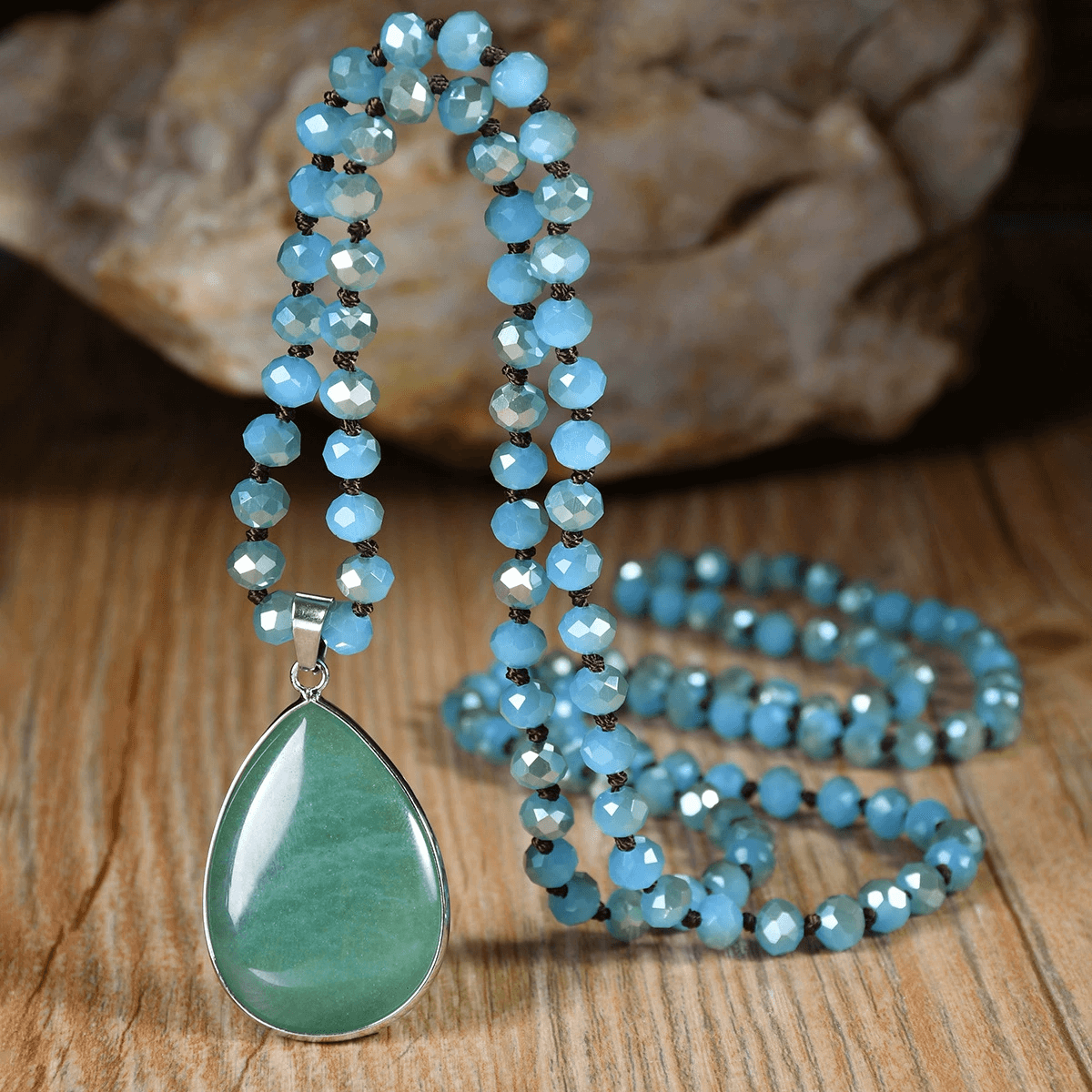 Faceted Beads Vintage Long Teardrop Pendant Necklace