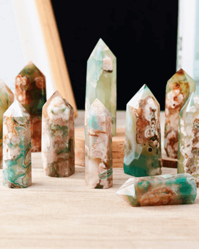 Green Cherry Blossom Agate Tower Bulk