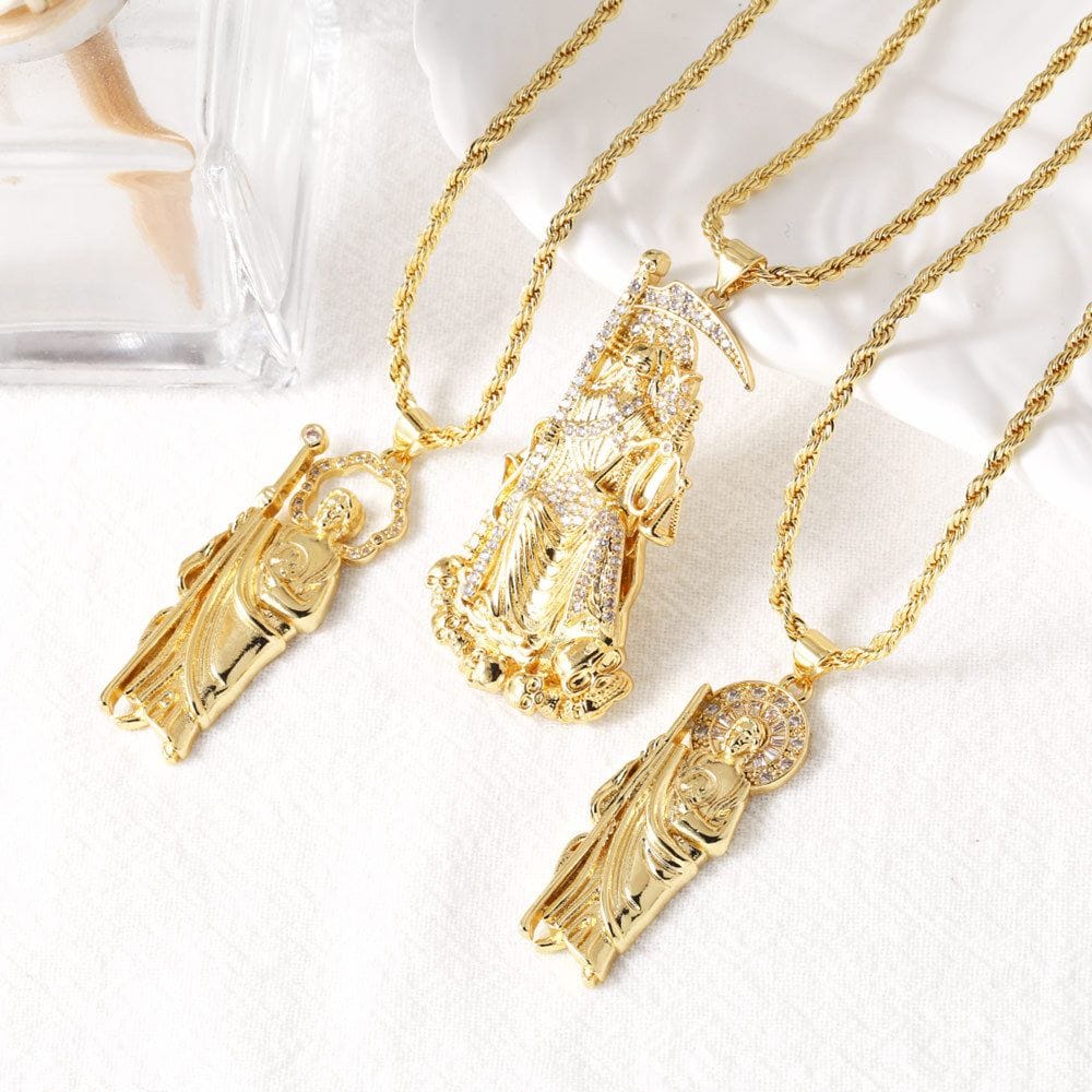 Grim Reaper Pendant 18k Gold Plated Brass Necklace