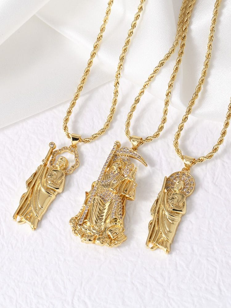 Grim Reaper Pendant 18k Gold Plated Brass Necklace - Image 2