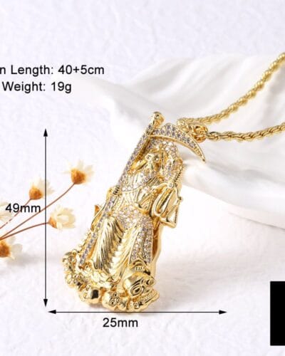 Grim Reaper Pendant 18k Gold Plated Brass Necklace 8