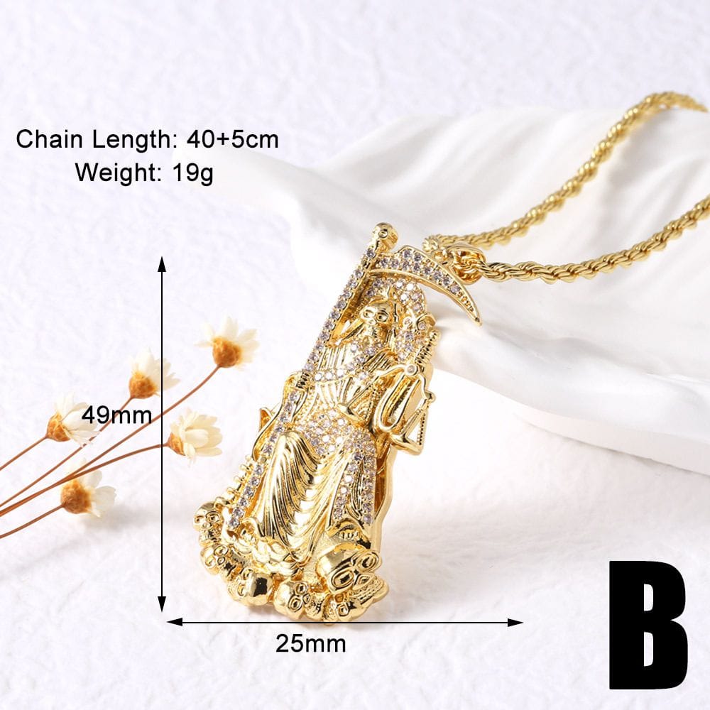 Grim Reaper Pendant 18k Gold Plated Brass Necklace - Image 5