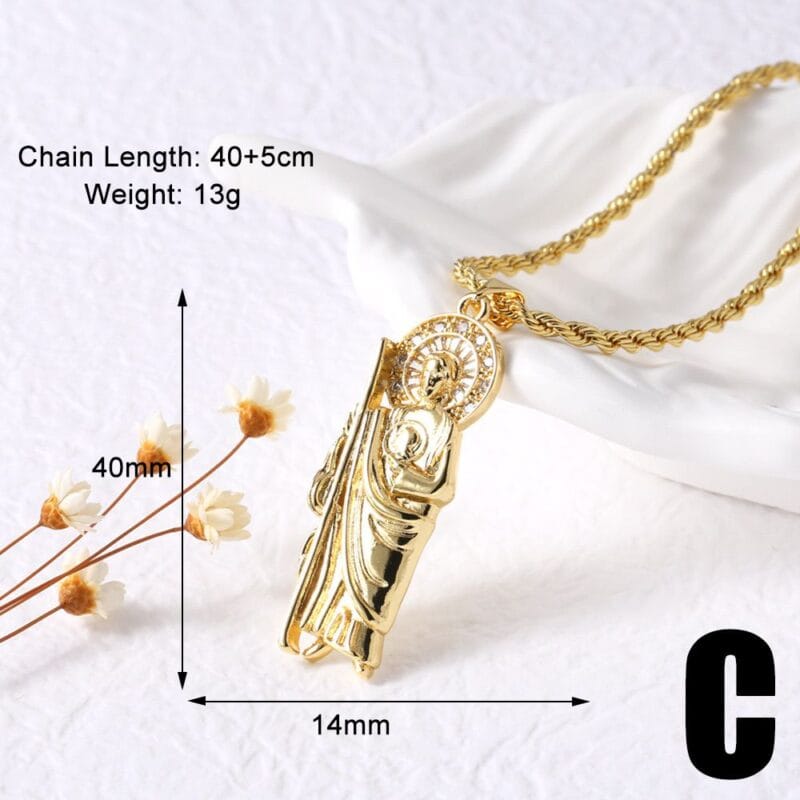 Grim Reaper Pendant 18k Gold Plated Brass Necklace 9