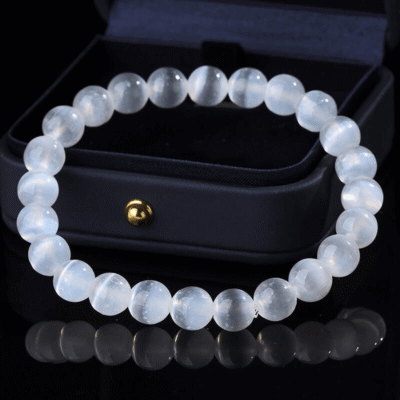 Healing Round White Cat Eye Beads Bracelet