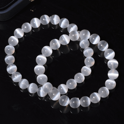 Healing Round White Cat Eye Beads Bracelet