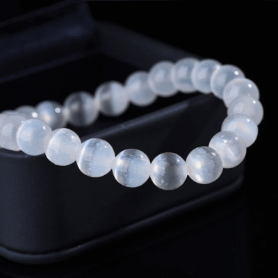 Healing Round White Cat Eye Beads Bracelet
