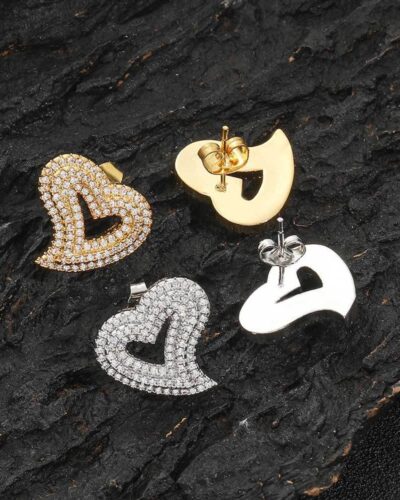 Heart Shaped Brass Earring with Zircon Wholesale
