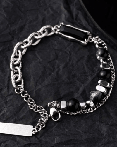 Hematite Black Obsidian Bracelet Stainless Steel Chain