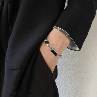 Hematite Black Obsidian Bracelet Stainless Steel Chain