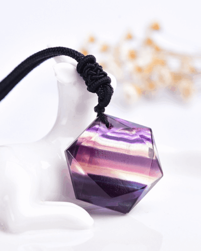 Hexagon-Carved Crystal Rainbow Fluorite Necklace