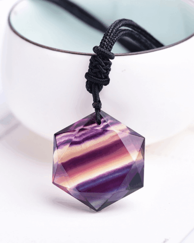 Hexagon-Carved Crystal Rainbow Fluorite Necklace
