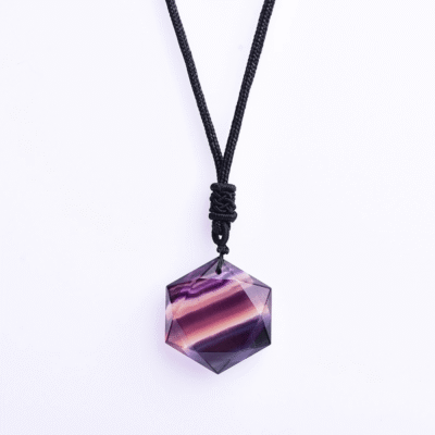 Hexagon-Carved Crystal Rainbow Fluorite Necklace