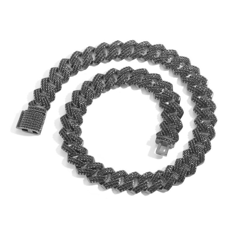 Hip-hop 18K gold Plated Zircon Black Cuban Link Chain Wholesale (5)