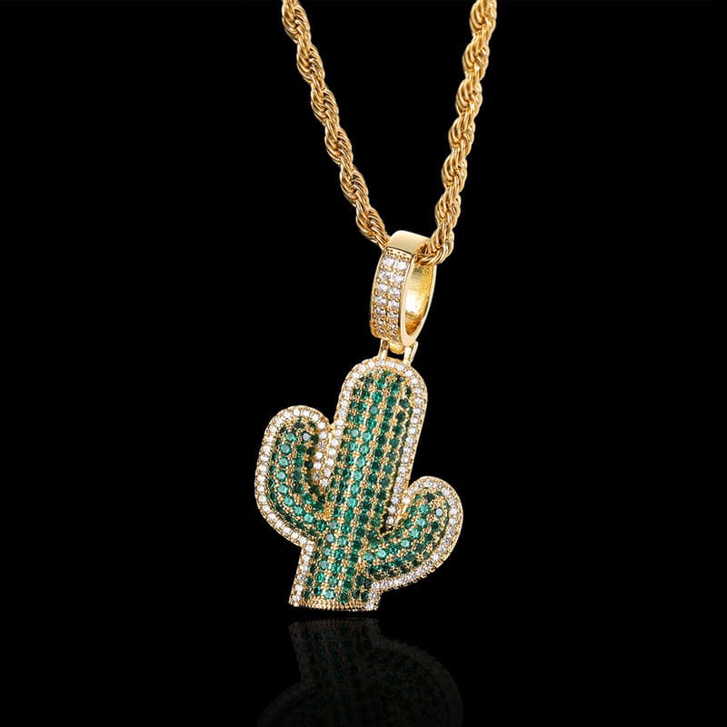 Hip-hop Men's Zircon Inlaid Diamond Cactus Necklace - Imagem 5