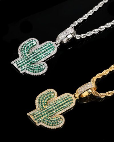 Hip-hop Men's Zircon Inlaid Diamond Cactus Necklace