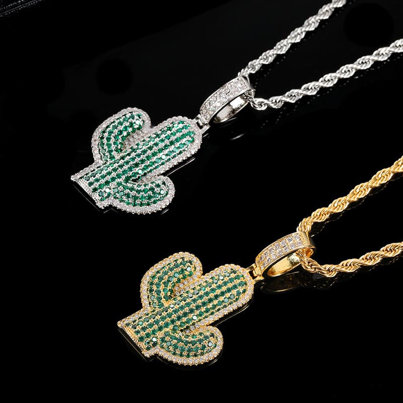 Hip-hop Men's Zircon Inlaid Diamond Cactus Necklace