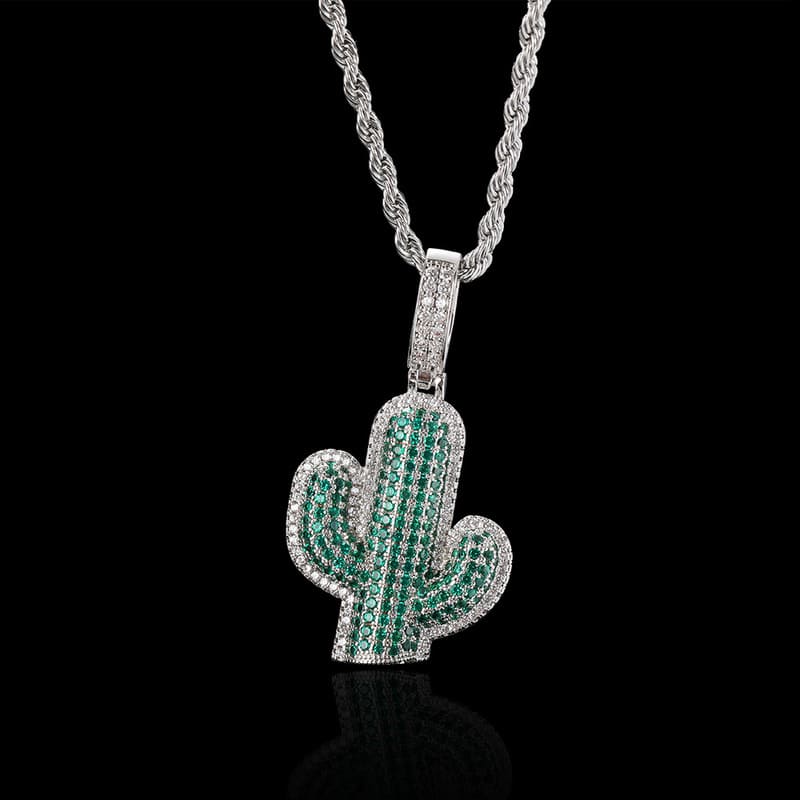 Hip-hop Men's Zircon Inlaid Diamond Cactus Necklace - Imagem 9