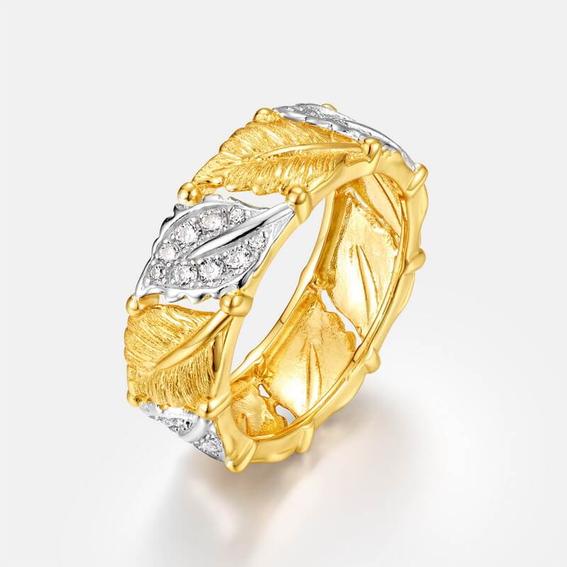 Italian Handcrafted Carved Maple Leaf Ring 10K Gold Plated - Kuva 3