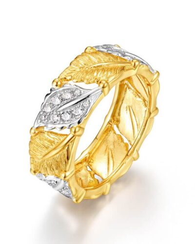Italian Handcrafted Carved Maple Leaf Ring 10K Gold Plated