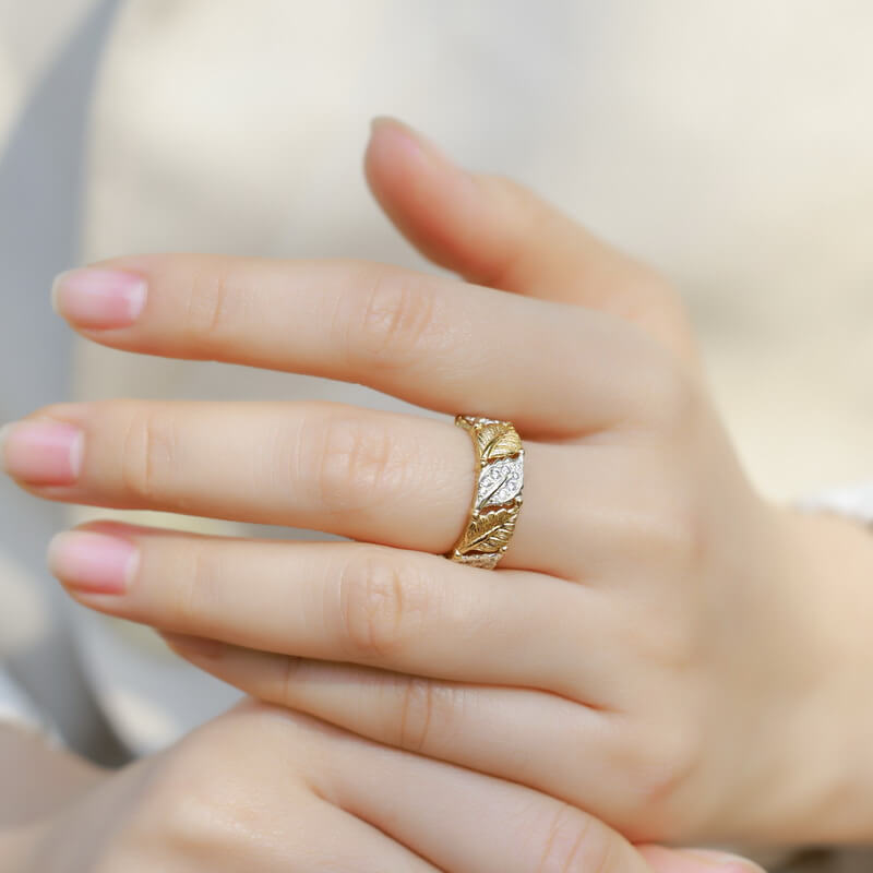 Italian Handcrafted Carved Maple Leaf Ring 10K Gold Plated - Kuva 2