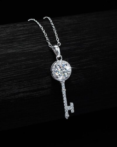 Key Moissanite Necklace with 925 Sterling Silver Pendant