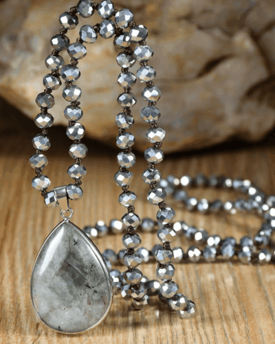 Faceted Beads Vintage Long Teardrop Pendant Necklace