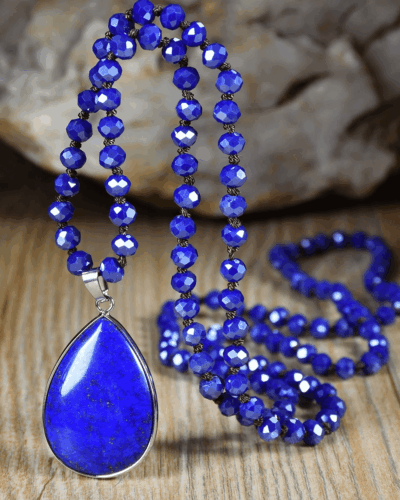 Faceted Beads Vintage Long Teardrop Pendant Necklace