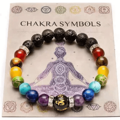 Lava Rock Volcanic Stone Beads 7 Chakra Crystal Bracelet