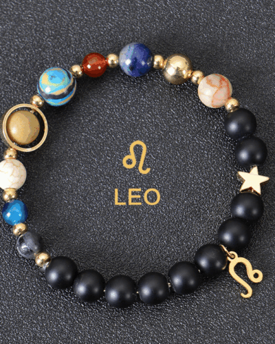 Solar System Planet Crystal Bracelet with 12 Zodiac Signs Pendant