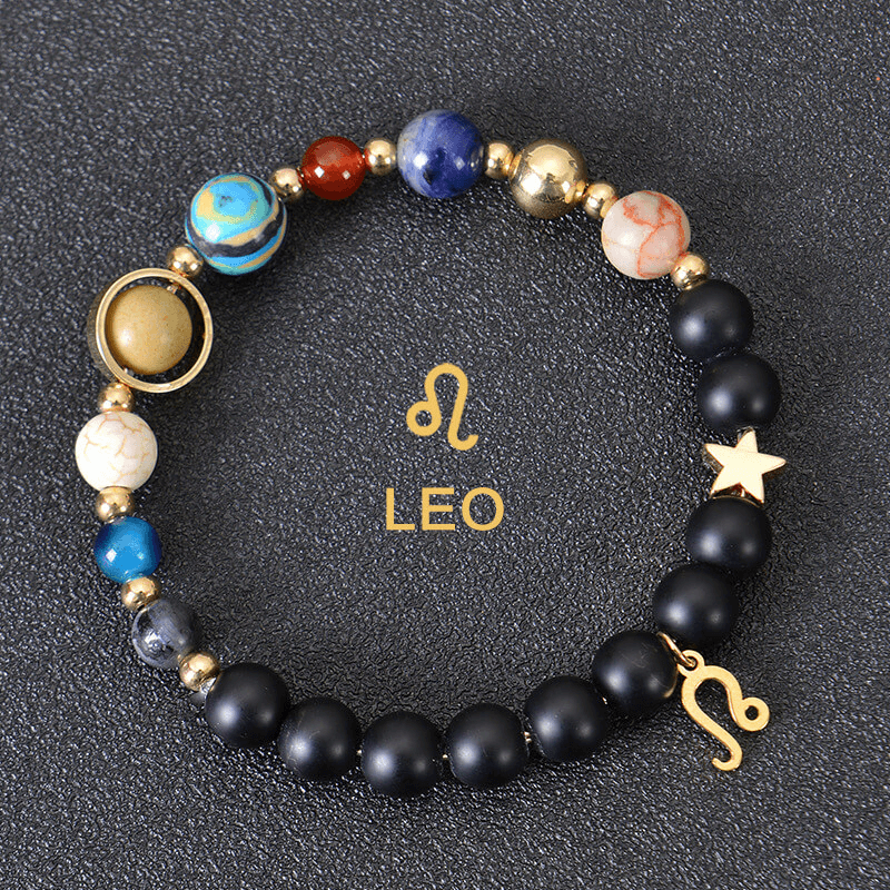 Solar System Planet Crystal Bracelet with 12 Zodiac Signs Pendant