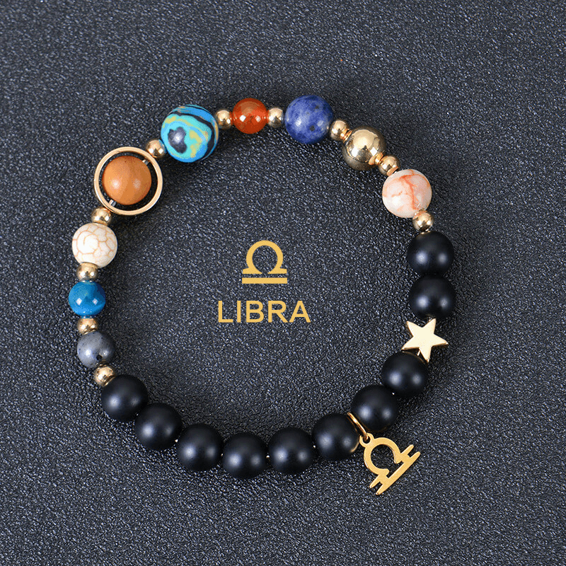 Solar System Planet Crystal Bracelet with 12 Zodiac Signs Pendant