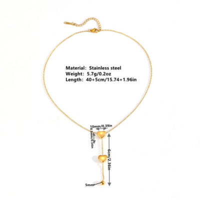 Long Tassel Heart Necklace Stainless Steel 