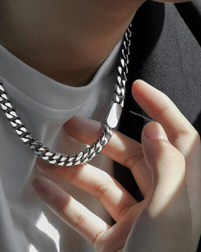 Men Minimalist 316L Stainless Steel Cuban Link with Square Pendant