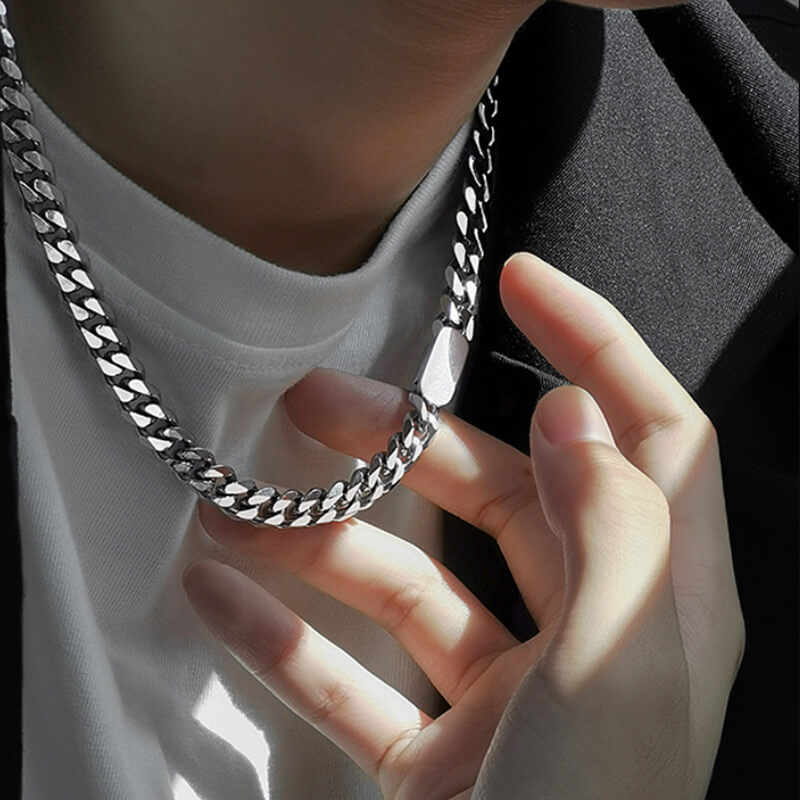 Men Minimalist 316L Stainless Steel Cuban Link with Square Pendant