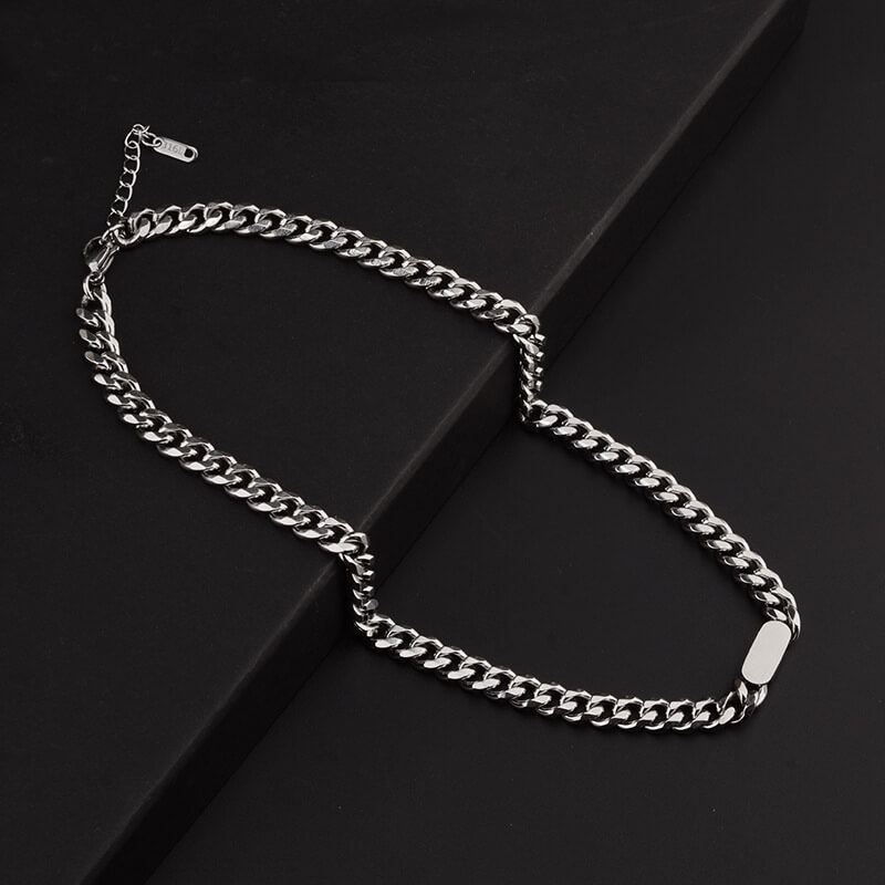 Alternative view of Men Minimalist 316L Stainless Steel Cuban Link with Square Pendant