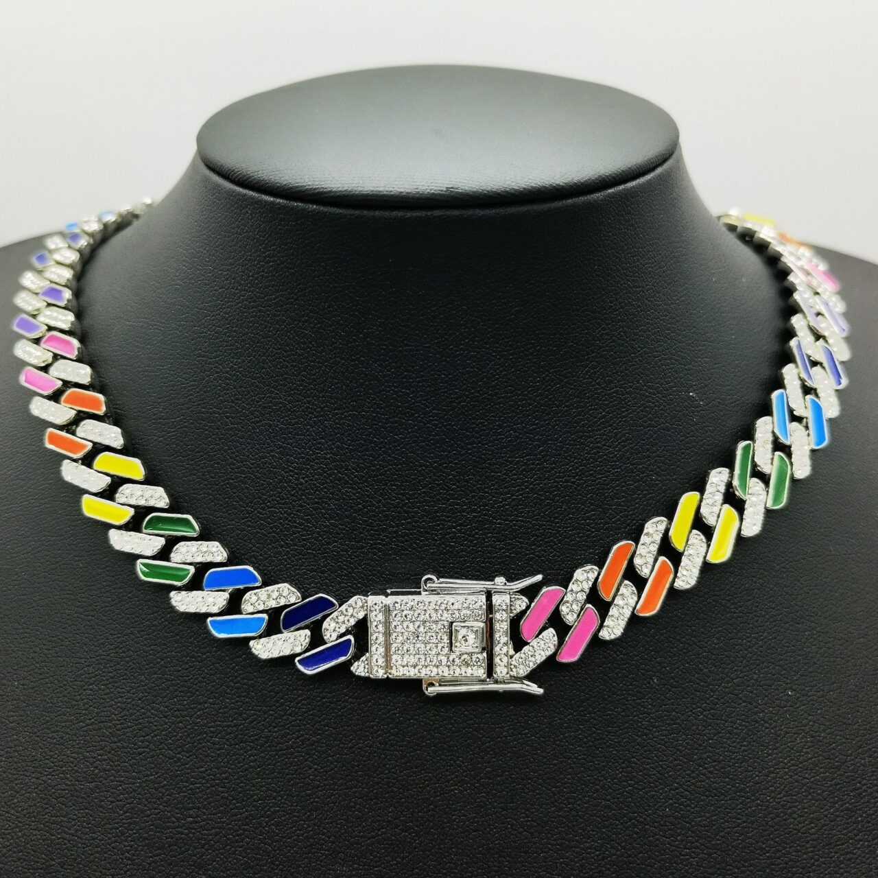 Mens 10mm Rainbow Stainless Steel Chain Necklace