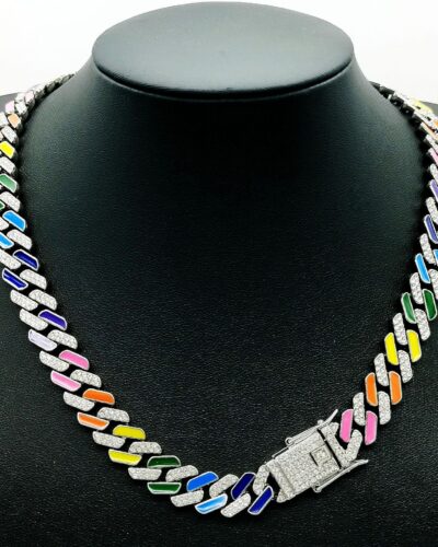 Mens 10mm Rainbow Stainless Steel Chain Necklace