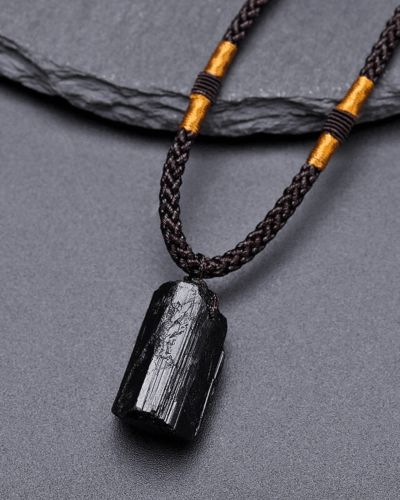 Men's Black Tourmaline Pendant Necklace Bulk