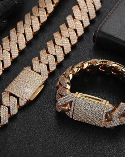 Mens Cuban Chain Necklace with Triple Row Zircon