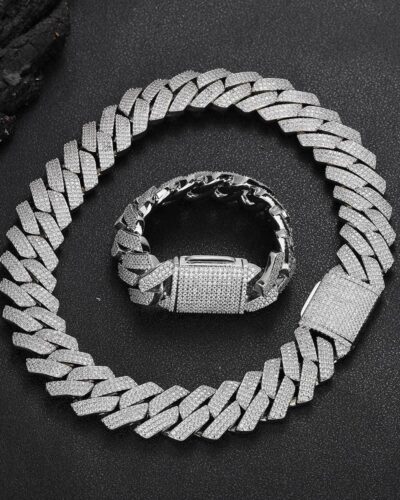 Mens Cuban Chain Necklace with Triple Row Zircon