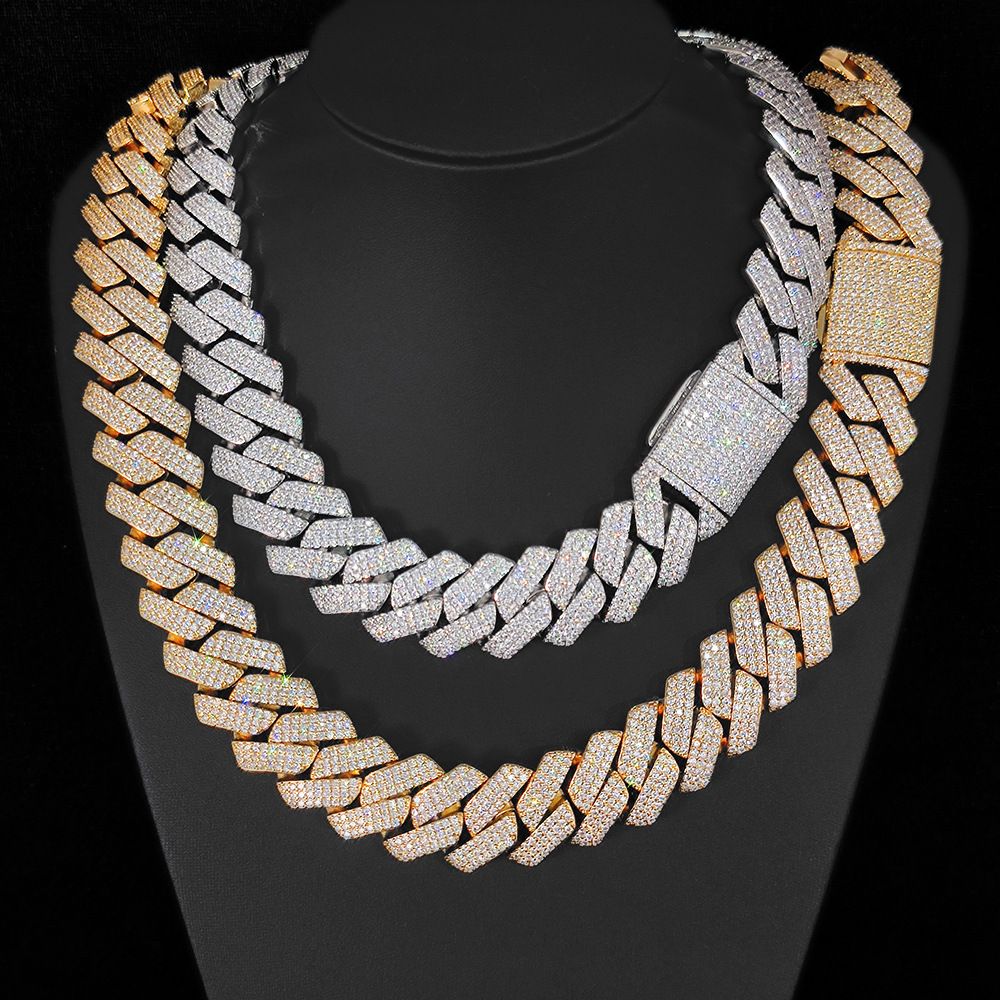 Alternative view of 25mm Mens Cuban Chain Necklace with Triple Row Zircon